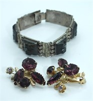 MEXICO STERLING BRACELET & COSTUME CLIP ON