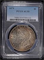 1879 MORGAN DOLLAR PCGS AU-55 COLOR