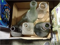 FLAT OF VINTAGE GLASS BOTTLES