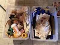 2 Totes & 2 Shoe Boxes of Sewing Related