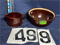 Brown 8 ¼” bowl & small pitcher