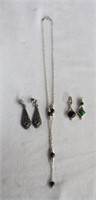 925, necklace, two pendants and pair of pierced