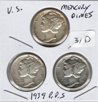 1939 P, D, S Mercury Dime Set