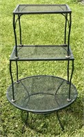3 wrought iron end tables, 2- 16" x 20" x 17" tall