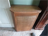 WOOD AND WICKER HAMPER AND JEWELRY BOX