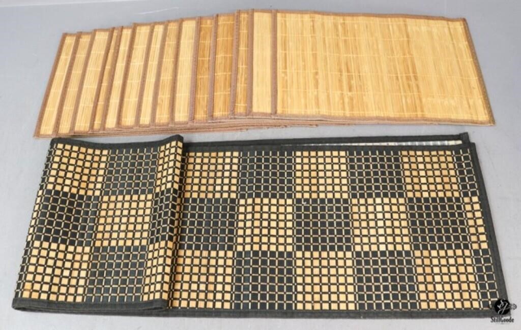 Bamboo Placemats & Table Runner / 17 pc