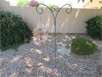 Two Metal Bird Cages and Holder