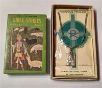 Vintage Religious Pendant & Bible Picture Game