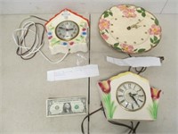 3 Vintage Ceramic/China Clocks - Plate &