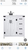 4 Drawer White Vanity, 1 Sink, Barn Door Cabinets,