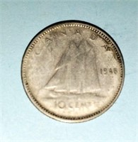 1948 10 cent silver coin Canada
