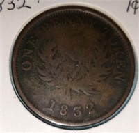 1832 Nova Scotia 1 penny token coin