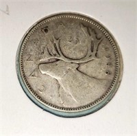 1948 Canada silver 25 cent old coin