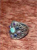 Sterling Silver .925 Turquoise Purple Blue Ring