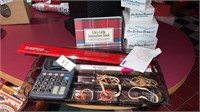 Office desk tray, note tablets, ruler, book, lot