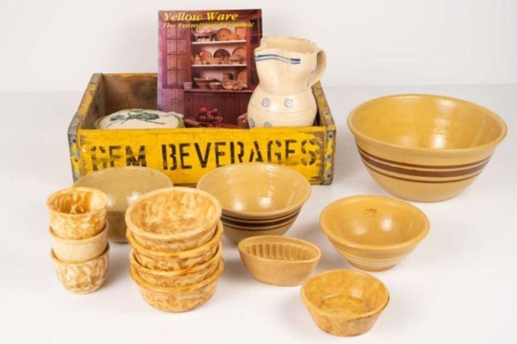 Assorted Yellow Ware & Spongeware Pottery.