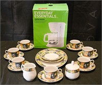 COFFE MAKER & COFFEE CUPS & SAUCERS for 6