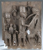 Benin style multi figure brass plaque. 20th centur