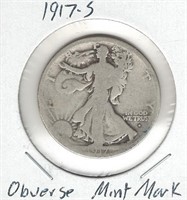 1917-S Silver U.S. Walking Liberty Half Dollar -