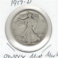 1917-D Silver U.S. Walking Liberty Half Dollar -
