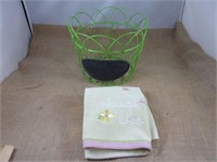 Wire Basket w/Chalkboard Oval/Dish Towel - NEW