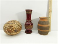 Gourd Bowl, Clay & Wood Vase