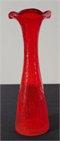 Amberina Red Orange Crackle Glass Vase