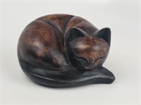 Burl Mahogany Wood Sleeping Cat  6" wide