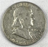 1954-D Franklin Silver Half Dollar, US 50c Coin