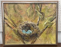 Signed oil on canvas - Eggs in Nest approx