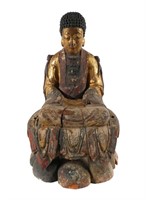 19TH C GILT WOOD SEATED BUDDHA