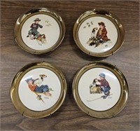 (4) Norman Rockwell Brass and Porcelain Plates