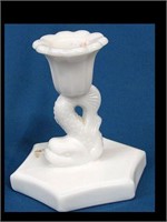 DOLPHIN BASE MILK GLASS CANDLE STICK