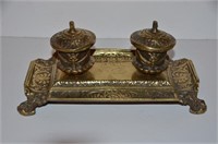 English Brass Double Inkwell