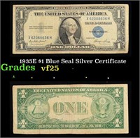 1935E $1 Blue Seal Silver Certificate Grades vf+