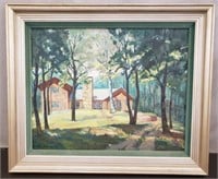 Original Framed Oil of Cabin in the Woods by (?)