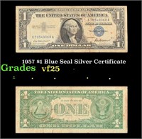 1957 $1 Blue Seal Silver Certificate vf+
