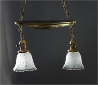 Brass Hanging Lamp with Glass Shades