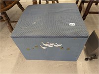 blue wooden storage box with geese design