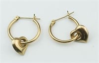 14KYG Hoop Earrings with Heart Charms