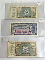 (3) 10 Cents Military Payment Certificates