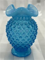 Fenton Ruffled Glass Blue Opalescent 4" Vase