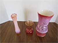 Beautiful pink floral vases; tall footed one is