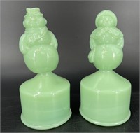 Fenton Jadeite Snowman & Snowwoman On Font