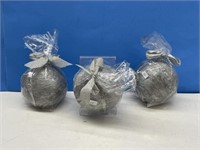 3 Lg. Silver Ball Candles