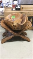 CARVED WOOD BOWL & SMALL BOOK STAND