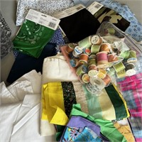 Box of Quilting/ Crafting Fabric w/ Thread