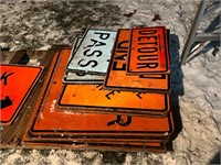 Lot of 11 construction road signs wooden