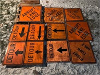 Lot of 11 construction road signs wooden