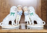 PAIR 7.25" ceramic figures with poodles, numbered
